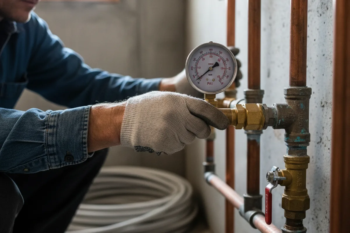 Pressure testing a repaired line during Water Line Repair in East Kingston